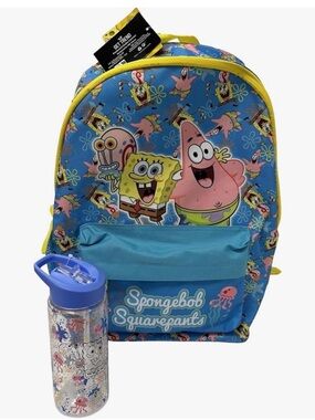 SpongeBob SquarePants Blue & Yellow Kids Backpack with Water Bottle NEW